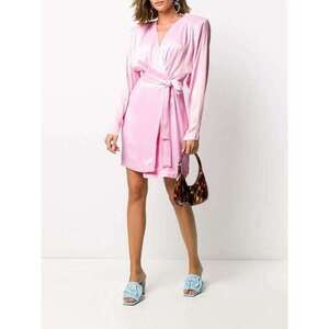 Rotate Birger Christensen Samantha Belted Satin Wrap Dress In Prism Pink Size 2